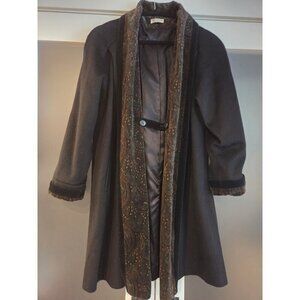 Vintage Braefair Wool Open Front Swing Coat Paisley Trim Made USA XL Swing Coat